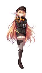 Rule 34 | 1girl, black gloves, blonde hair, boots, brown footwear, epaulettes, formation girls, full body, gloves, goggles, goggles around neck, hat, heidimarie fleuge, highres, hirai yuzuki, long hair, looking at viewer, military hat, official art, peaked cap, red eyes, thighhighs, transparent background, very long hair, zettai ryouiki