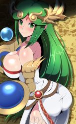 Rule 34 | 1girl, absurdres, ancient greek clothes, armlet, belt, breasts, chiton, cleavage cutout, clothing cutout, dress, forehead jewel, harubato, highres, jewelry, kid icarus, large breasts, laurel crown, long hair, multiple belts, nintendo, palutena, parted bangs, pendant, side slit, single thighhigh, solo, strapless, strapless dress, thighhighs, tiara, vambraces, very long hair, white thighhighs