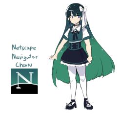 Rule 34 | 1girl, black footwear, black hair, blue eyes, blunt bangs, blush, bow, character name, choker, collared shirt, facing viewer, full body, gradient hair, green hair, hair bow, highres, hinghoi, long hair, multicolored hair, netscape, netscape (merryweather), original, os-tan, pantyhose, personification, shirt, shoes, short sleeves, simple background, solo, sparkle, standing, very long hair, white background, white bow, white pantyhose