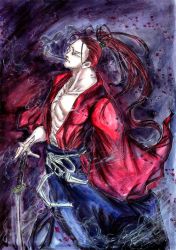 Rule 34 | japanese clothes, katana, kibagami genjuro, kimono, long hair, male focus, red hair, samurai, samurai spirits, snk, sword, weapon