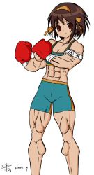 Rule 34 | 00s, boxing, boxing gloves, glow (g10w), muscular, shorts, sports bra, suzumiya haruhi, suzumiya haruhi no yuuutsu