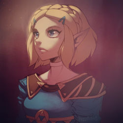 Rule 34 | 1girl, blonde hair, blue eyes, blue tunic, braid, breasts, commentary, crown braid, english commentary, female focus, forehead, hair ornament, hairclip, highres, hizzacked, lips, long pointy ears, looking up, nintendo, parted bangs, pointy ears, princess zelda, short hair, shoulder pads, sidelocks, small breasts, solo, the legend of zelda, the legend of zelda: breath of the wild, the legend of zelda: tears of the kingdom, thick eyebrows, upper body