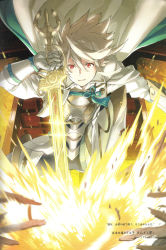 Rule 34 | 1boy, alternate costume, armor, aura, blue cape, cape, corrin (fire emblem), corrin (male) (fire emblem), energy, fire emblem, fire emblem cipher, fire emblem fates, gauntlets, glowing, glowing weapon, highres, holding, holding sword, holding weapon, katana, kneeling, kozaki yuusuke, looking at viewer, male focus, nintendo, official art, pointy ears, red eyes, scan, serious, short hair, solo, spiked hair, sword, weapon, white armor, white cape, white hair, yato (fire emblem)