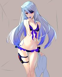 Rule 34 | 10s, 1girl, absurdres, bare shoulders, bikini, breasts, collarbone, eyepatch, groin, highres, infinite stratos, kagetomo midori, laura bodewig, navel, red eyes, silver hair, small breasts, solo, swimsuit, thigh gap, wide hips