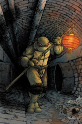 Rule 34 | 1boy, bo staff, commentary, david petersen, donatello (tmnt), english commentary, facing viewer, full body, holding, holding weapon, lantern, male focus, no humans, official art, paper lantern, red mask, solo, staff, teenage mutant ninja turtles, turtle boy, weapon, western comics (style)