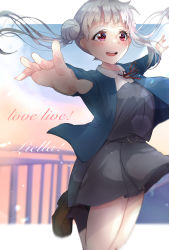 Rule 34 | 1girl, arashi chisato, artist name, artist request, bare legs, belt, black socks, blue cardigan, blue jacket, blue sky, blush, bow, bowtie, breasts, brown footwear, buttons, cardigan, cloud, collared shirt, cropped jacket, day, double bun, dress, dress shirt, female focus, floating hair, full body, grey belt, grey shirt, grey skirt, hair bun, hair tie, highres, jacket, long hair, long sleeves, looking at viewer, love live!, love live! superstar!!, miniskirt, nail, nail polish, neck ribbon, o-ring, o-ring belt, outdoors, outstretched arms, parted lips, pink nails, plaid, plaid skirt, pleated, pleated skirt, red bow, red eyes, red ribbon, ribbon, school uniform, shirt, shoes, skirt, sky, small breasts, smile, socks, solo, spread arms, twintails, wavy hair, white hair, white shirt, wing collar, yuigaoka school uniform