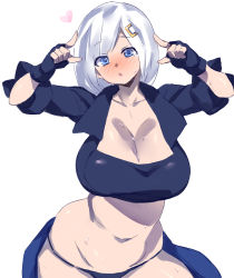 Rule 34 | 1girl, angel (kof) (cosplay), blush, breasts, cleavage, cosplay, hamakaze (kancolle), kantai collection, large breasts, solo, the king of fighters, white hair, yostxxx