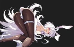 Rule 34 | 1girl, alternate costume, animal ears, ass, bare shoulders, breasts, cluseller, elbow gloves, fake animal ears, fate/grand order, fate (series), gloves, large breasts, leotard, long hair, merlin (fate/prototype), pantyhose, pink eyes, playboy bunny, rabbit ears, rabbit tail, sideboob, smile, solo, strapless, strapless leotard, tail, top-down bottom-up, white gloves, white hair, white leotard, wrist cuffs