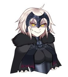 Rule 34 | 1girl, ahoge, black cape, cape, chain, fate/grand order, fate (series), fur-trimmed cape, fur trim, highres, jeanne d&#039;arc alter (avenger) (fate), jeanne d&#039;arc alter (avenger) (first ascension) (fate), jeanne d&#039;arc alter (fate), looking at viewer, natal png, pale skin, solo, upper body, yellow eyes