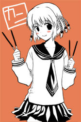 Rule 34 | 1girl, jimeko, kanisawa kinu, lowres, monochrome, red background, simple background, solo, translated, tsuyokiss