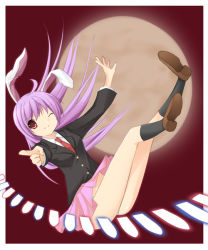 1girl amagu animal_ears bad_id bad_pixiv_id rabbit_ears danmaku female_focus moon one_eye_closed reisen_udongein_inaba solo touhou wink