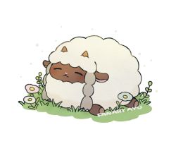 Rule 34 | :&lt;, ayu (mog), creatures (company), daisy, closed eyes, facing viewer, flower, game freak, gen 8 pokemon, grass, lying, nintendo, on stomach, pokemon, pokemon (creature), sheep, signature, simple background, smile, solo, white background, wooloo
