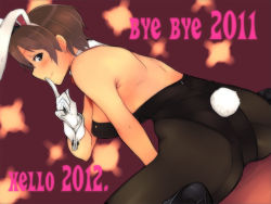 Rule 34 | 10s, 1girl, 2011, 2012, animal ears, ass, back, back-seamed legwear, black pantyhose, breasts, brown hair, detached collar, earrings, em (totsuzen no hakike), fake animal ears, from behind, gloves, jewelry, katou keiko, leotard, looking back, medium breasts, pantyhose, playboy bunny, rabbit ears, rabbit tail, seamed legwear, short hair, sideboob, sitting, solo, strike witches, strike witches: aurora no majo, tail, wariza, world witches series, wrist cuffs