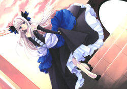 Rule 34 | 1girl, absurdres, bare shoulders, blonde hair, blue eyes, blush, dress, dutch angle, elbow gloves, gloves, gwendolyn (odin sphere), head wings, high heels, highres, long hair, miyasu risa, odin sphere, shoes, smile, solo, strapless, strapless dress, vanillaware, white hair, wings