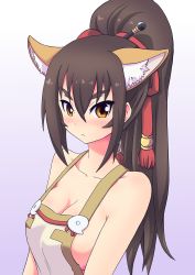 Rule 34 | 10s, 1girl, a (show by rock!!), animal ears, apron, bare shoulders, blush, breasts, cleavage, female focus, fox ears, highres, large breasts, long hair, looking at viewer, naked apron, ponytail, show by rock!!, sideboob, solo, tennouji masamichi