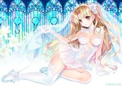Rule 34 | 1girl, alternate costume, ankle ribbon, arm support, artist name, bad id, bad twitter id, blonde hair, blue footwear, blush, breasts, bridal veil, carnelian, cleavage, cleavage cutout, clothing cutout, dress, earrings, elbow gloves, ereshkigal (fate), fate/grand order, fate (series), flower, full body, gloves, groin, hair flower, hair ornament, hand up, jewelry, leaning to the side, leg ribbon, long hair, looking at viewer, medium breasts, no panties, parted bangs, parted lips, reclining, red eyes, ribbon, see-through, shoes, sleeveless, sleeveless dress, smile, solo, thighhighs, thighs, tiara, tohsaka rin, two side up, veil, very long hair, white dress, white gloves, white ribbon, white thighhighs