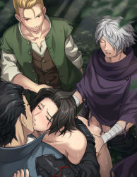 Rule 34 | 4boys, alfyn greengrass, anal, ass, ass juice, black hair, blonde hair, brown hair, cyrus albright, drooling, group sex, kiss, male penetrated, masturbation, multiple boys, nude, octopath traveler, octopath traveler i, olberic eisenberg, orgy, outdoors, saliva, sex, silver hair, therion, tongue, yaoi