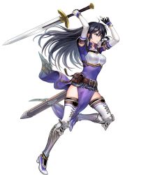 Rule 34 | armor, ayra (fire emblem), fire emblem, fire emblem heroes, full body, highres, holding, holding sword, holding weapon, nintendo, official art, pauldrons, pelvic curtain, shoulder armor, simple background, solo, sword, thighhighs, transparent background, weapon