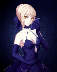 Rule 34 | 1girl, artoria pendragon (all), artoria pendragon (fate), bad id, bad pixiv id, bare shoulders, blonde hair, blue background, blue dress, blue gloves, blue ribbon, braid, breasts, choker, cleavage, closed mouth, collarbone, commentary, dress, elbow gloves, expressionless, fate/stay night, fate (series), folding fan, french braid, gloves, gradient background, hair bun, hair ribbon, hand fan, holding, holding fan, looking at viewer, medium breasts, no bra, pale skin, portrait, revision, ribbon, saber (fate), saber alter, sidelocks, single hair bun, sleeveless, sleeveless dress, solo, tsurime, upper body, yellow eyes, zhano kun