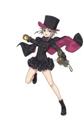 Rule 34 | 1girl, :o, ange (princess principal), black cape, black footwear, black hat, black skirt, blue eyes, braid, breasts, cape, cavorite ball, full body, grey hair, hat, highres, looking at viewer, official art, princess principal, princess principal game of mission, shoes, short hair, skirt, small breasts, solo, standing, top hat, transparent background