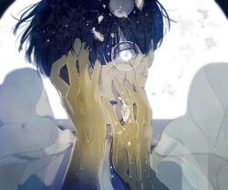 Rule 34 | 1other, androgynous, blue hair, blunt bangs, colored eyelashes, crack, crying, crying with eyes open, eyeball, glowing, glowing eye, golden arms, hands on own face, houseki no kuni, melting, mgmg 1012, phosphophyllite, phosphophyllite (ll), shards, short hair, solo, spoilers, tears, upper body, white eyes
