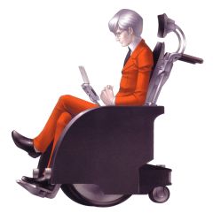 Rule 34 | 1boy, crossed legs, formal, glasses, grey hair, highres, kazuma kaneko, male focus, official art, own hands together, shin megami tensei, simple background, sitting, solo, stephen, suit, transparent background, wheelchair