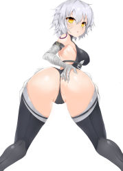 Rule 34 | 1girl, absurdres, alternate breast size, arm tattoo, ass, ass focus, ass grab, back, bandaged arm, bandages, black panties, black thighhighs, boots, breasts, buckle, cameltoe, cho hyang, cowboy shot, curvy, diamond-shaped pupils, diamond (shape), expressionless, fate/apocrypha, fate/grand order, fate (series), female focus, from behind, grabbing own ass, hair between eyes, hand on own ass, highres, huge ass, jack the ripper (fate/apocrypha), large breasts, looking at viewer, looking back, panties, partially visible vulva, scar, shiny clothes, shiny skin, short hair, silver hair, simple background, skin tight, solo, symbol-shaped pupils, tareme, tattoo, thigh boots, thighhighs, thong, triangle mouth, underwear, white background, yellow eyes