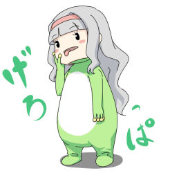 Rule 34 | androgynous, animal costume, frog, frog costume, gender request, hairband, idolmaster, idolmaster (classic), long hair, role reversal, shijou takane, shougi (116), silver hair, simple background, solo, white background