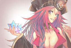 Rule 34 | 10s, 1girl, bare shoulders, braid, breasts, choker, cleavage, coat, fate/extra, fate/grand order, fate (series), francis drake (fate), grin, hat, highres, large breasts, long hair, looking at viewer, open mouth, pink hair, purple eyes, scar, smile, solo, upper body