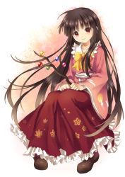 Rule 34 | 1girl, black hair, branch, female focus, highres, houraisan kaguya, japanese clothes, jeweled branch of hourai, lips, long hair, mauve, pigeon-toed, red eyes, sitting, smile, solo, touhou, very long hair