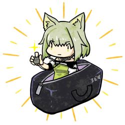 Rule 34 | 1girl, animal ear fluff, animal ears, arknights, bag, cat ears, cat girl, closed mouth, dress, duffel bag, green dress, green eyes, green hair, highres, kal&#039;tsit (arknights), off-shoulder dress, off shoulder, sarasa353, short hair, simple background, solo, stethoscope, white background