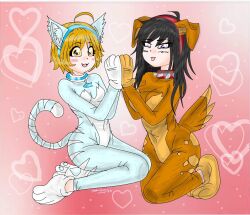 Rule 34 | animal costume, animal ears, bell, cat, cat ears, cat girl, cat tail, collar, dog ears, dog girl, fang, glitter, heart, highres, jingle bell, non-web source, spiked collar, spikes, tail, tongue, tongue out