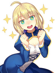 Rule 34 | + +, 1girl, :d, ahoge, aqua eyes, artoria pendragon (all), artoria pendragon (fate), blonde hair, clenched hands, dress, fate/stay night, fate (series), kibamigohann, looking at viewer, open mouth, round teeth, saber (fate), short hair, simple background, smile, solo, sparkle, sparkling eyes, teeth, white background