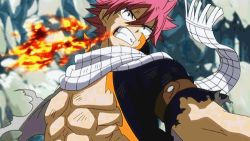 Rule 34 | 1boy, abs, angry, animated, animated gif, fairy tail, fire, lowres, male focus, muscular, natsu dragneel, pink hair, scarf, solo, wristband