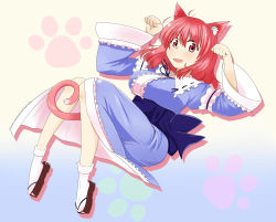 Rule 34 | 1girl, animal ears, breasts, cat ears, cat girl, cat tail, chamayy, clog sandals, dress, female focus, ghost, japanese clothes, kemonomimi mode, large breasts, lying, no headwear, on back, open mouth, pink eyes, pink hair, saigyouji yuyuko, sandals, short hair, solo, tail, touhou, zouri