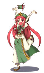 Rule 34 | 1girl, :d, arm wrap, blush, blush stickers, bow, braid, china dress, chinese clothes, doll, dress, embodiment of scarlet devil, fang, female focus, hair bow, hat, hong meiling, long hair, mogito, o o, open mouth, red eyes, red hair, smile, solo, star (symbol), touhou, twin braids
