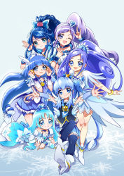 Rule 34 | 00s, 10s, 6+girls, ;d, absurdres, aoki reika, aono miki, bike shorts, black legwear, blue bow, blue eyes, blue hair, blue skirt, bow, bracelet, brooch, butterfly hair ornament, choker, color connection, crown, cure aqua, cure beauty, cure berry, cure diamond, cure marine, cure princess, curly hair, dokidoki! precure, fresh precure!, frills, hair color connection, hair ornament, hair tubes, hairpin, happinesscharge precure!, has bad revision, has downscaled revision, head wings, heart, heart brooch, heartcatch precure!, highres, hishikawa rikka, hoshi (xingspresent), jewelry, kurumi erika, long hair, lying, m/, magical girl, md5 mismatch, minazuki karen, mini crown, multiple girls, necktie, one eye closed, open mouth, outstretched arms, ponytail, precure, purple eyes, purple hair, resolution mismatch, shirayuki hime, shoes, shorts, shorts under skirt, sidelocks, sitting, skirt, smile, smile precure!, source smaller, spread arms, standing, thighhighs, tiara, v, wide ponytail, wings, wrist cuffs, yes! precure 5, yes! precure 5 gogo!