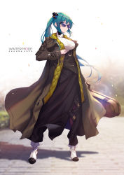Rule 34 | .live, 1girl, ankle boots, aqua eyes, aqua hair, bag, bell, black hat, black skirt, blue-tinted eyewear, blue-tinted glasses, blurry, boots, breasts, brown coat, character name, closed mouth, coat, day, depth of field, english text, fukai ryosuke, full body, hat, high-waist skirt, highres, holding, holding bag, jingle bell, kagura suzu (.live), large breasts, long hair, long skirt, looking at viewer, looking over eyewear, looking over glasses, mini hat, mini top hat, open clothes, open coat, outdoors, pantyhose, purple-tinted eyewear, purple-tinted glasses, purple pantyhose, rimless eyewear, shadow, shirt, side ponytail, sidelocks, signature, skirt, solo, standing, sunglasses, tinted eyewear, top hat, very long hair, virtual youtuber, white footwear, white shirt, winter clothes, winter coat, zipper pull tab