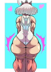 Rule 34 | 1girl, absurdres, ahoge, ass, ass focus, bare shoulders, charge sol, elphelt valentine, from behind, guilty gear, guilty gear strive, hairband, highres, huge ass, leotard, short hair, solo, thick thighs, thighhighs, thighs, white hair, wide hips