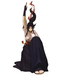 Rule 34 | 1girl, black hair, closed eyes, hakama, hakama skirt, headband, highres, japanese clothes, nona, official art, ponytail, ryuuko no ken, simple background, skirt, snk, solo, svc chaos, tabi, the king of fighters, todoh kasumi, toudou kasumi, white background