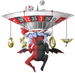 Rule 34 | 1girl, atlus, bad id, bad pixiv id, bat wings, clock, crescent, crossover, dice, full body, hat, laevatein, lowres, mazeran, persona, remilia scarlet, roulette, short hair, solo, spear the gungnir, touhou, transparent background, wings