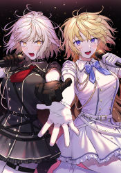 Rule 34 | 2girls, absurdres, blonde hair, blue eyes, blush, breasts, fate/apocrypha, fate/grand order, fate (series), gloves, grey hair, highres, holding, holding microphone, jeanne d&#039;arc (fate), jeanne d&#039;arc (ruler) (fate), jeanne d&#039;arc alter (avenger) (fate), jeanne d&#039;arc alter (fate), large breasts, long hair, long sleeves, looking at viewer, microphone, multiple girls, music, nipi27, open mouth, short hair, singing, smile, sweat, very long hair, yellow eyes