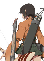 Rule 34 | 10s, 1girl, arrow (projectile), bow (weapon), brown hair, from behind, hiryuu (kancolle), japanese clothes, kantai collection, ningen (ningen96), personification, quill, quiver, short hair, solo, weapon