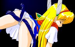 Rule 34 | 1990s (style), 1girl, akazukin chacha, aliasing, anal, anal object insertion, belt, blonde hair, blue background, blue dress, closed eyes, clothing aside, dress, gradient background, long hair, magical princess, multiple insertions, object insertion, panties, panties aside, rape, retro artstyle, short dress, short sleeves, simple background, tagme, tentacles, uncensored, underwear, vaginal, vaginal object insertion, white panties, winged hair ornament