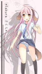 Rule 34 | 1girl, animal ears, clothes lift, dog ears, dog tail, highres, long hair, original, oruto (ort+), oruton, panties, pink hair, red eyes, skirt, skirt lift, solo, tail, underwear, upskirt