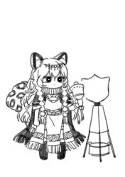 Rule 34 | absurdres, animal ear fluff, animal ears, arknights, bead necklace, beads, bell, blanchat, braid, grey eyes, grey thighhighs, greyscale, highres, holding, holding bell, jewelry, leopard ears, leopard girl, leopard tail, monochrome, necklace, pramanix (arknights), side braids, tagme, tail, thighhighs