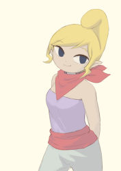 Rule 34 | 1girl, blonde hair, blue eyes, breasts, closed mouth, dark skin, dark-skinned female, looking at viewer, neckerchief, nintendo, pointy ears, short hair, simple background, smile, solo, tetra, the legend of zelda, the legend of zelda: the wind waker, usushira
