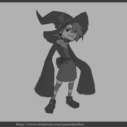 Rule 34 | 1girl, absurdres, artist name, belt, breasts, choker, collarbone, copyright request, full body, grey background, greyscale, hat, highres, joaowbenfica, looking at viewer, monochrome, oversized clothes, pantyhose, ponytail, shirt, shoes, short hair, skirt, sleeves past fingers, sleeves past wrists, small breasts, solo, standing, striped clothes, striped pantyhose, torn clothes, torn shirt, watermark, web address, wide sleeves, witch hat