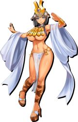 Rule 34 | 1girl, armpits, black hair, blue eyes, blunt bangs, blush, breasts, closed mouth, egyptian clothes, full body, groin, headgear, high heels, highres, jewelry, large breasts, looking at viewer, medium hair, menace (queen&#039;s blade), menace (queen&#039;s blade unlimited), nail polish, official art, panties, pelvic curtain, platform clogs, queen&#039;s blade, queen&#039;s blade white triangle, revealing clothes, ring, setra, shawl, smile, solo, striped clothes, striped panties, tachi-e, tan, toenail polish, toenails, transparent background, underwear