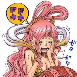 Rule 34 | 1girl, blush, closed eyes, crying, long hair, lowres, mermaid, monster girl, one piece, open mouth, pink hair, ponytail, shirahoshi, solo